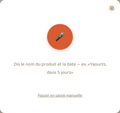 Schermata di inserimento vocale di Pistash, con il pulsante di dettatura